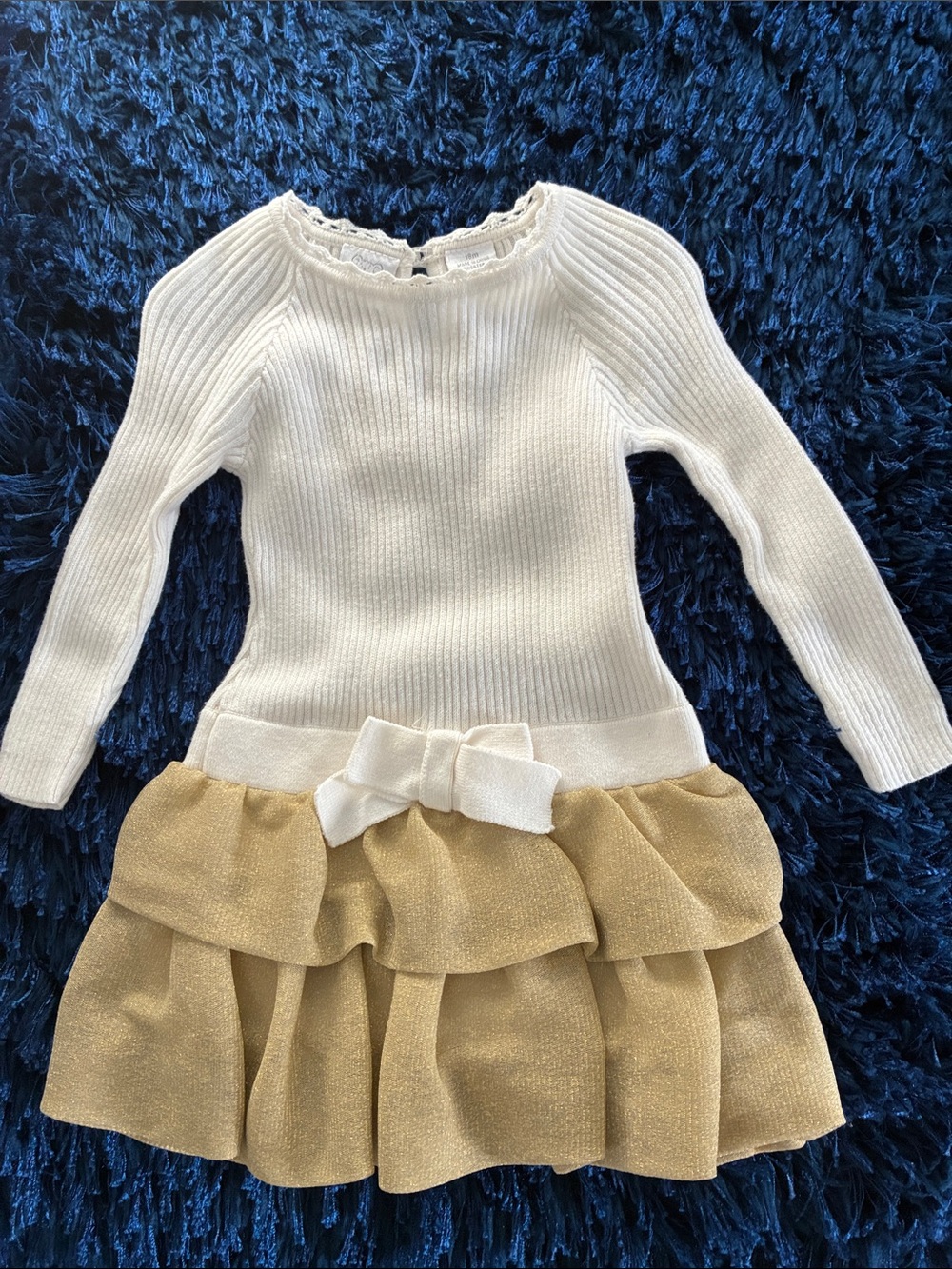 Koala Kids Girls 18mo Ivory Sweater Dress with Gold Sparkle Ruffle Skirt